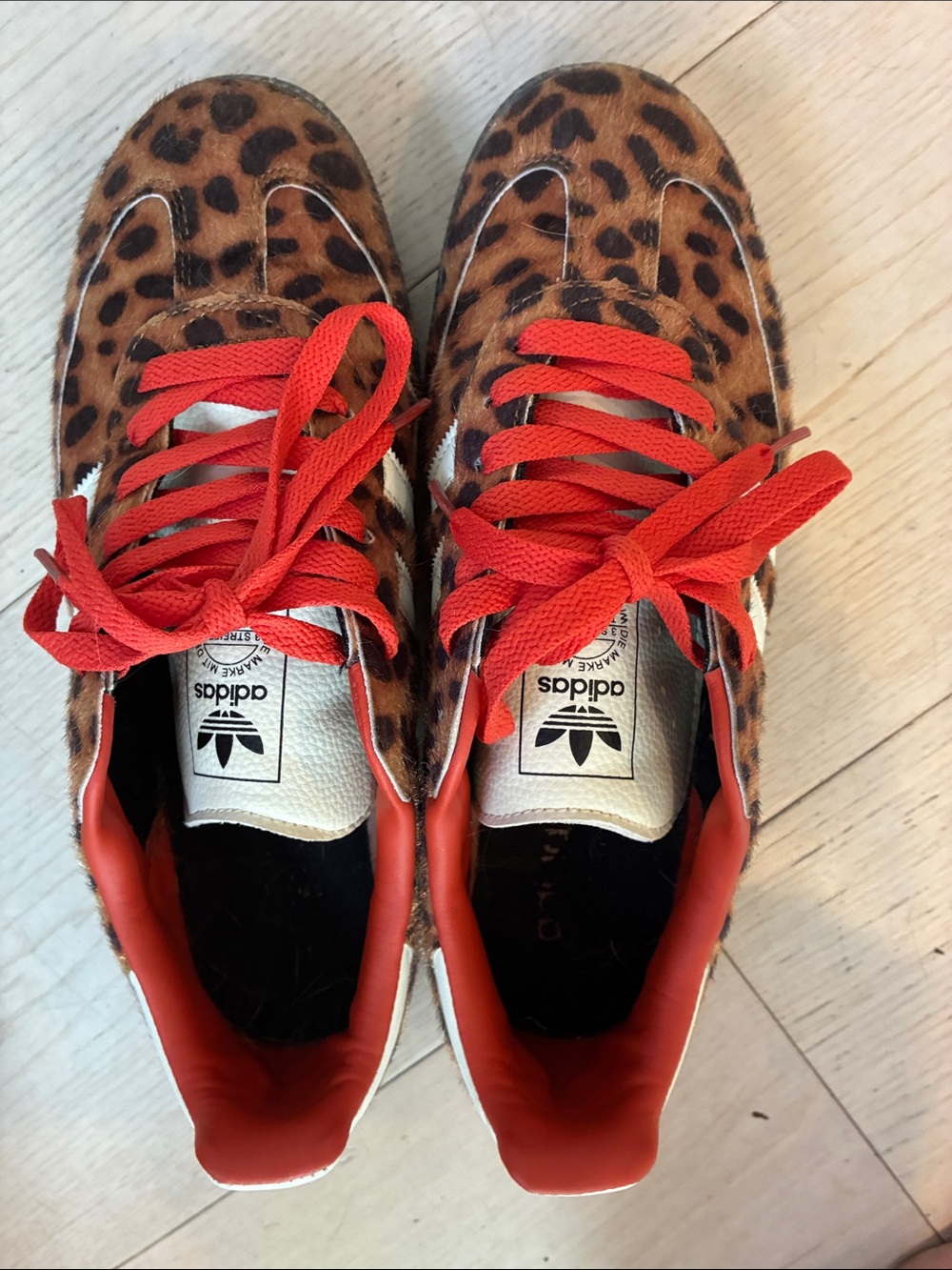 adidas Women's Leopard-Print Sneakers with Bright Red Laces